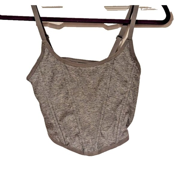 Ribbed Knit Corset Tank Top Sleeveless Gray Fitted‎ Crop Cami - Picture 1 of 5